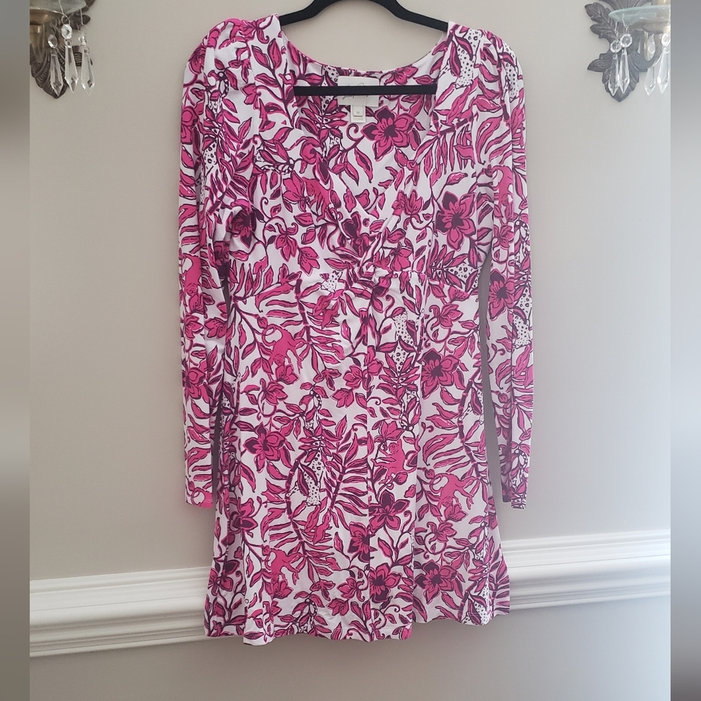Lilly Pulitzer Pink and White Floral Long Sleeve Dress